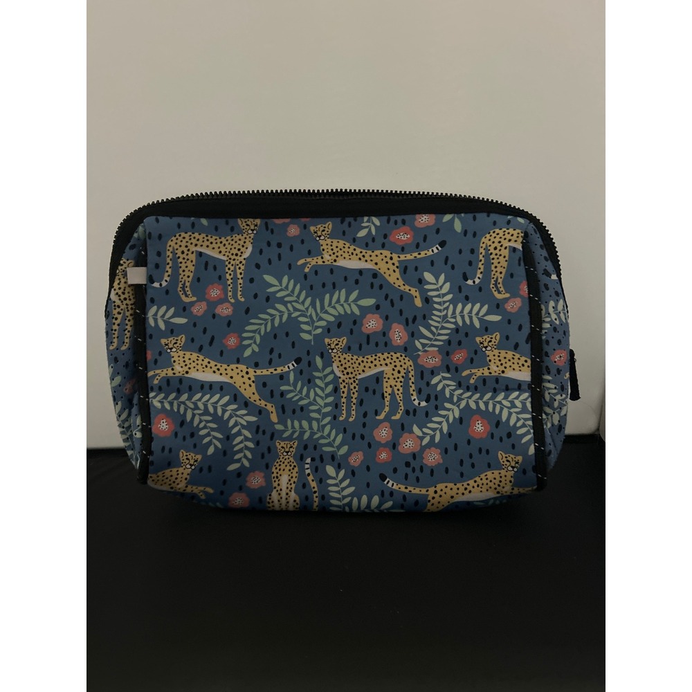 MarleyLilly Cheetah Floral‎ Cosmetic Bag Zipper Pouch Travel Makeup Organizer